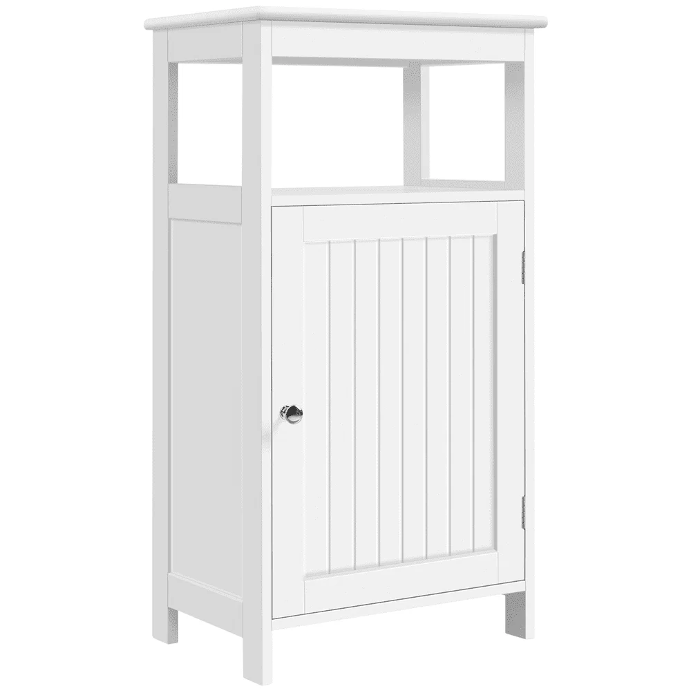 

Easyfashion 4-Tier Free standing Storage Cabinet with Single Door and Adjustable Shelf for Bathroom Home, White