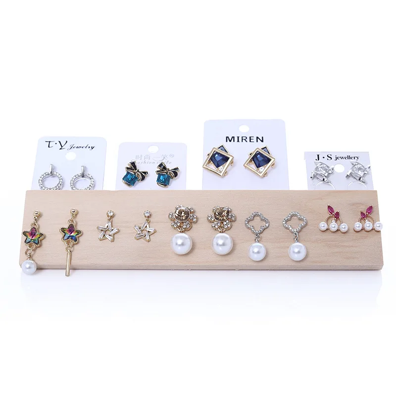 

Wooden Jewelry Organizer Earrings Holes Hanger Display Stand Storage Holder Nature Wooden Base for Jewelry Shop Decoration