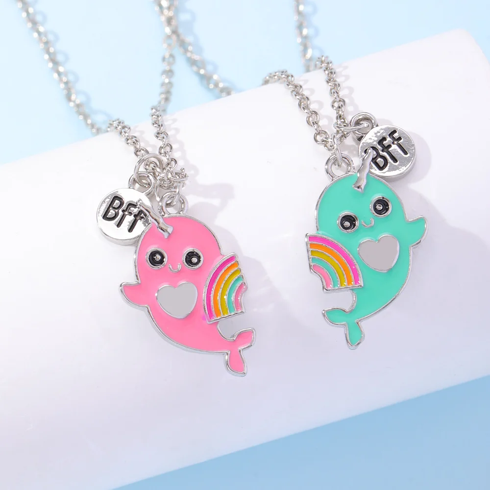 

Cute Rainbow Dolphin Necklace for Women Girls Fashion Animal Stitching Pendant BFF Best Friends Jewelry Girlfriends Gifts 2023