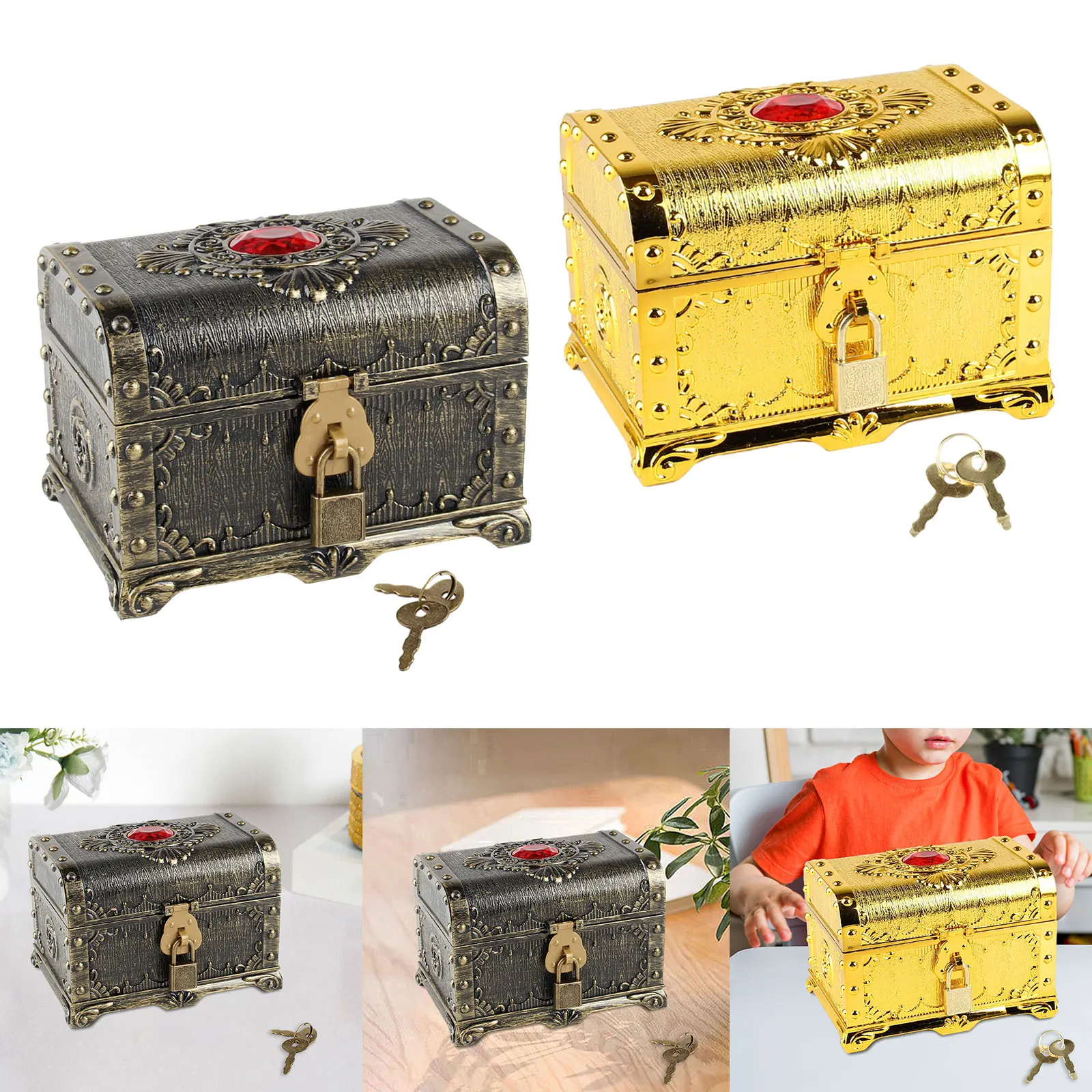 Coffre Trésor Vintage Pirate En Bois Avec Serrure à Combinaison 3 Chiffres - Mini Boîte à Bijoux