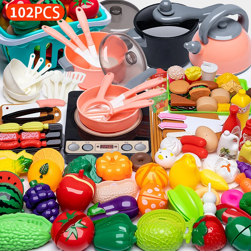 Play Food Cutting Set For Kids - Pretend Play Vegetables & Fruits With Basket, Knife, Board, Educational Toy For Ages 3-6 (Green)