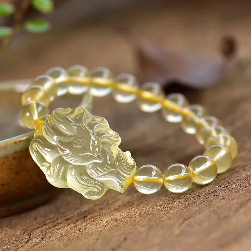 

Wholesale Yellow Natural Crystal Bracelets Round Beads With Nine Tails Fox Bracelet Lucky for Women Evil Spirit Fashion Jewelry