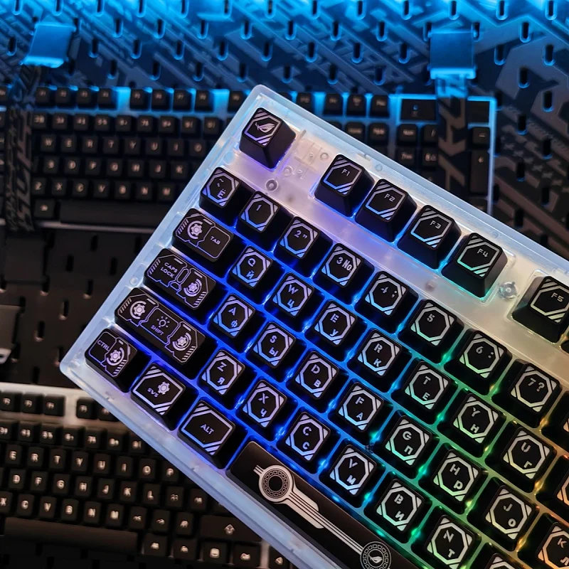 Russo Translúcido Keycaps Teclado Mecânico Faça Você Mesmo Preto Keycaps Backlight Keycaps Projeto Yuan 108 Chaves Pbt Oem Layout
