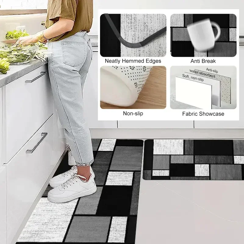 VIKAMA Moderner Geometrischer Rutschfester Teppich, Waschbare Bodenmatte, Ideal für Küche, Wohnzimmer, Eingangsbereich Wohndekor-Teppich – Detail 6