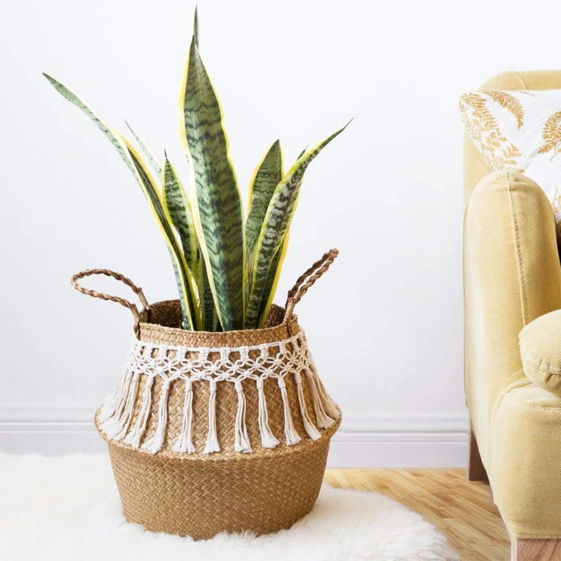 Macrame Home and garden kitchen accessories storage Organizer seagrass storage wicker basket storage basket flower pot basket 4