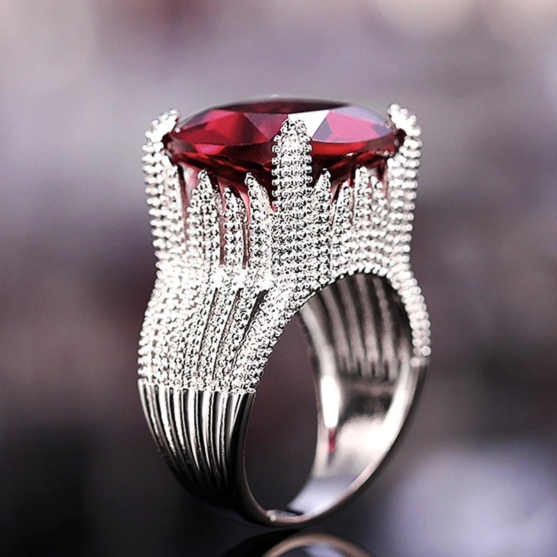Geometric Red Cubic Zircon Luxury Rings 6
