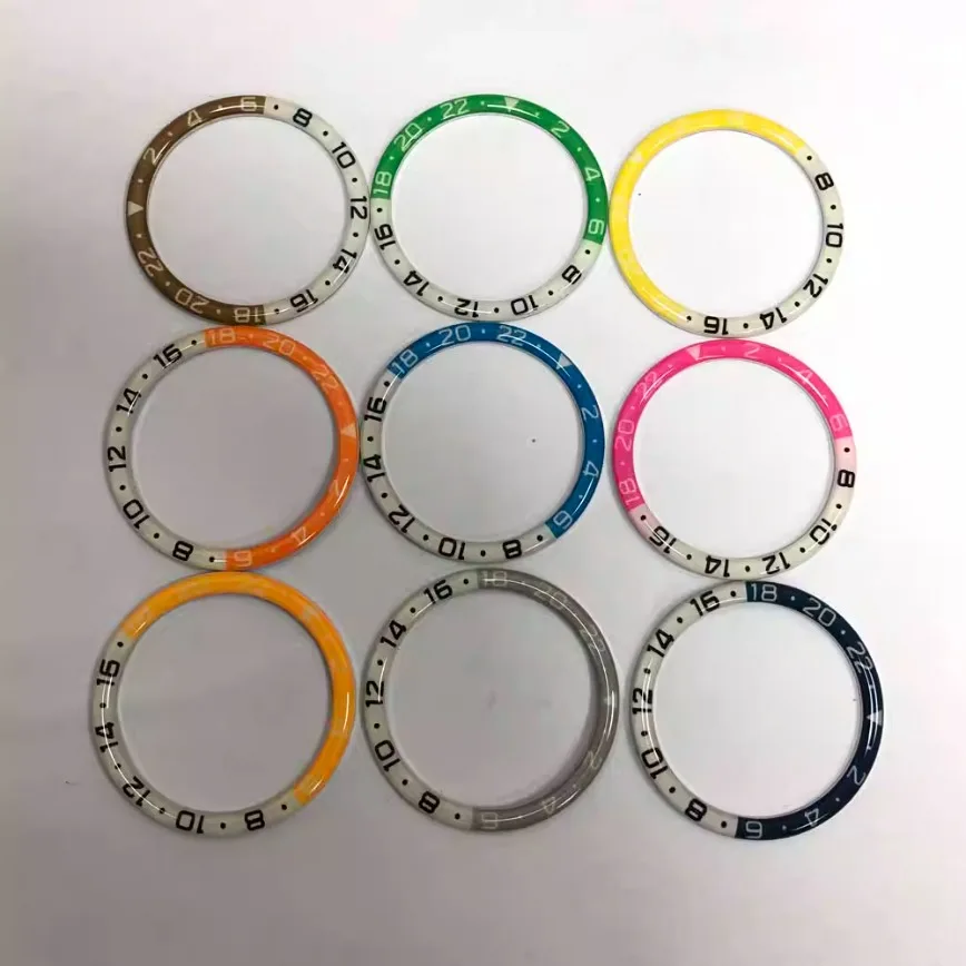 

Watch Accessories Watch Bezel 38MM Glued Flat Aluminum Inset Rounded Curved Blue Luminous Color Blocking Bezel ID 31.3MM