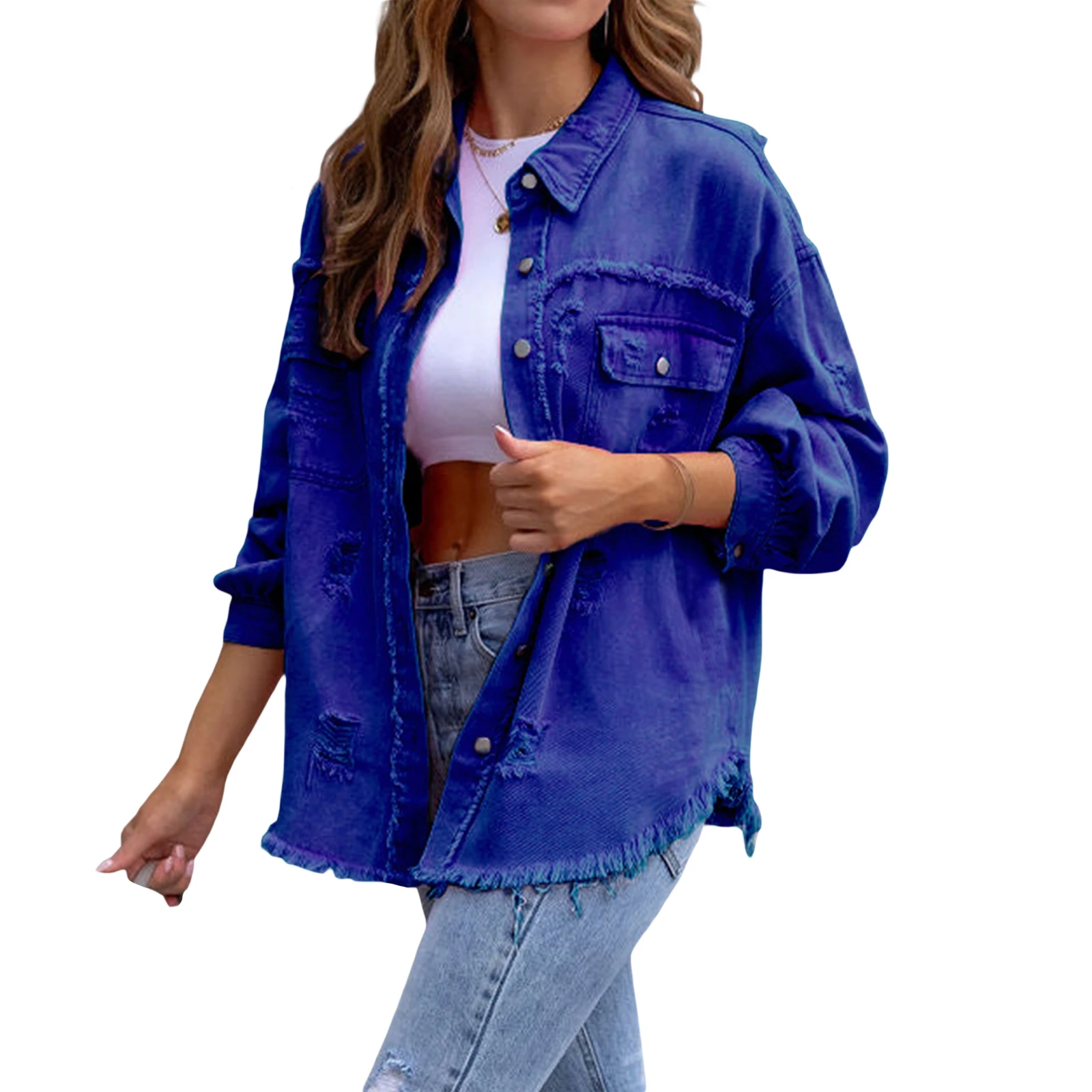 Veste en Jean déchiré et détresse pour femme