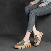 GKTINOO Genuine Leather Summer Shoes Women Slippers Wedges Outside Slides Leisure 2026 New Handmade Concise Ladies Slippers - Image 5