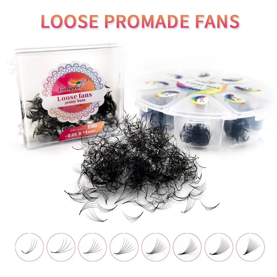 

Colorful Loose Promade Fans Eyelash Extensions Thin Pointy Base 5D 6D 7D 8D 10D 12D 14D 16D 20D Mixed Russian volume Fans Makeup