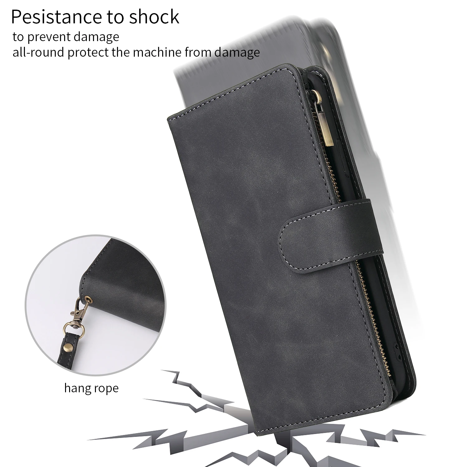 Premium Leather Wallet Case For iPhone 16 15 14 13 12 11 17 Pro Max Plus 17Air 16e Zipper Wallet Card Slots Magnetic Flip Cover