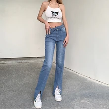 

WeiYao High Waist Skinny Jeans Y2K Aesthetic Splice Straigh Pencil Pants Casual Patchwork Vintage Ladies Jeans Retro Korean