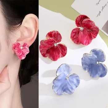 925 Silver Needle Dripping Oil Butterfly Flower Earrings For Women Jewelry 2025 Trending New Sweet Red Blue Flowers Earrings