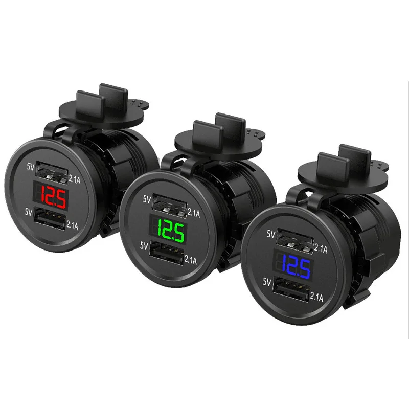 Waterproof Car USB Charger Cigarette Lighter Power Outlet 12V/24V Dual Port LED Voltmeter for Ipad Iphone Phone Motorcycle boat