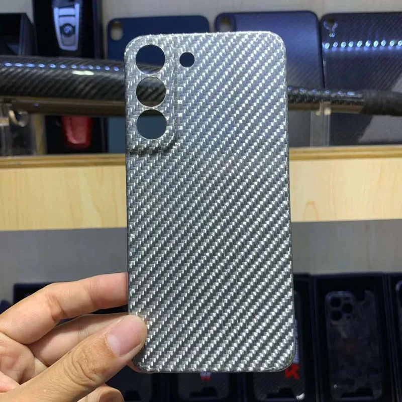 

Case for Samsung Galaxy S22 S22+ Plus Ultrathin Gloss Silver Fiberglass Anti-explosion Cell Mobile Phone Protective Cover Shell