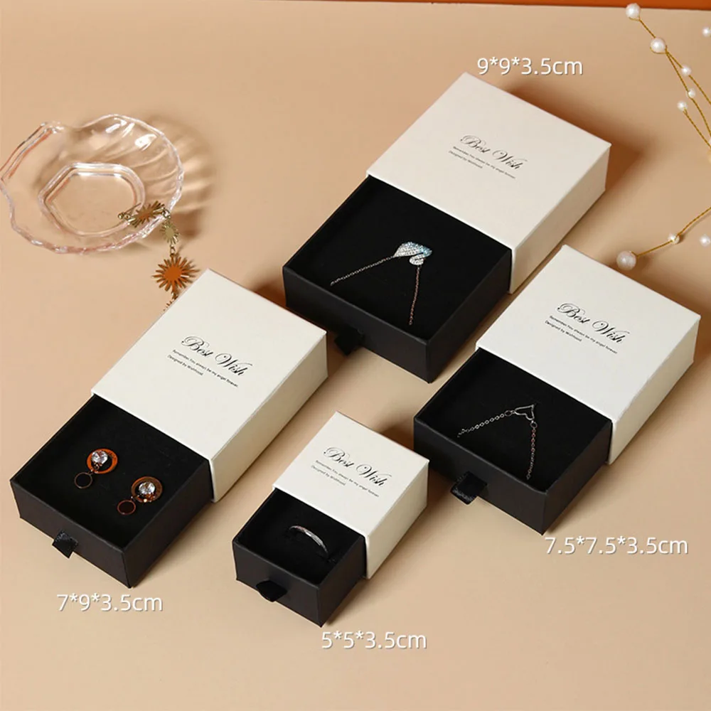 Jewelry packaging Drawer Cardboard box with Best wishes Display Earring Ring Necklace Bracelet Pendant Storage Case Organization