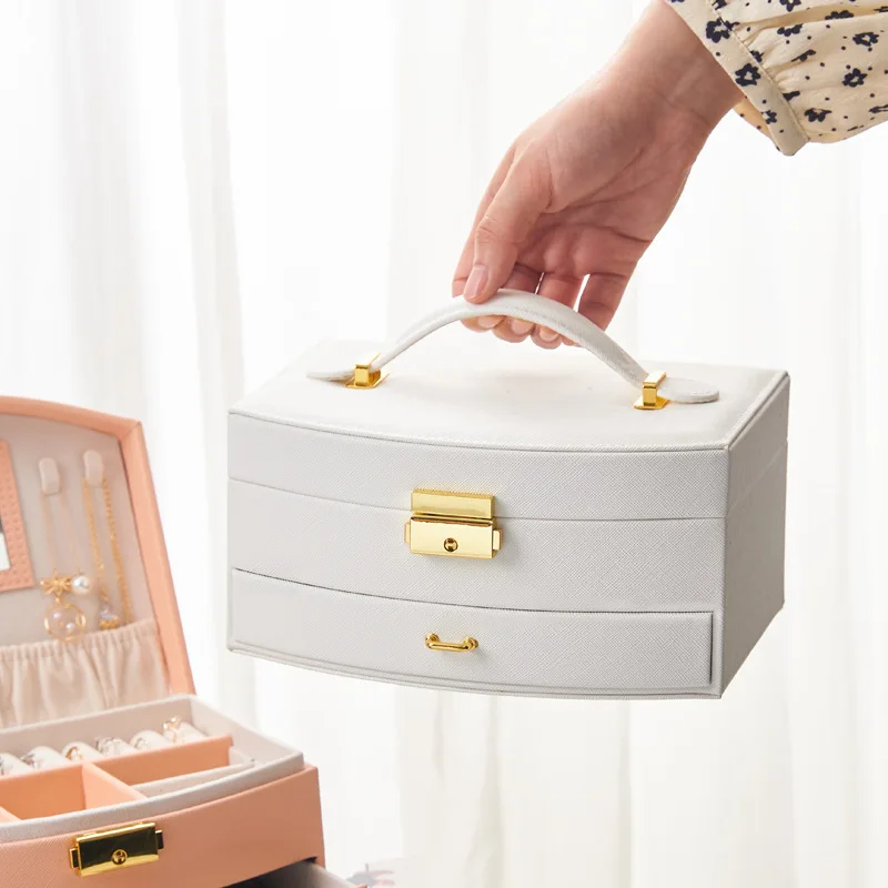 New 2/3 Layers Portable PU Jewelry Organizer Display Travel Jewelry Case Boxes Button Leather Box Storage Zipper Jewelers Joyero