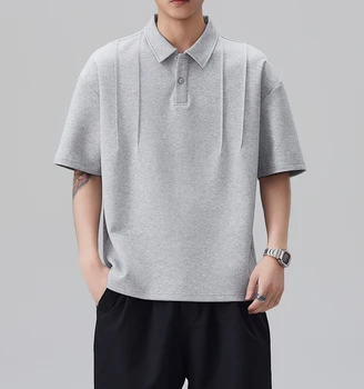 Polo Semplice da Uomo Estivo 2026 Nuovo Modello Ampio Casual con Risvolto a Mezza Manica
