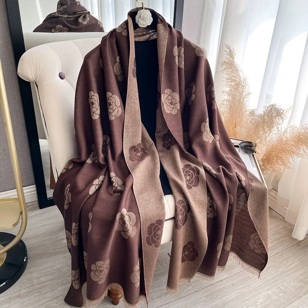 New Ladies Muslim Hijab Golden Thread long Scarf Spring and Autumn Sun Protection Scarf Camellia Shawl Foulard Wrap Headscarf