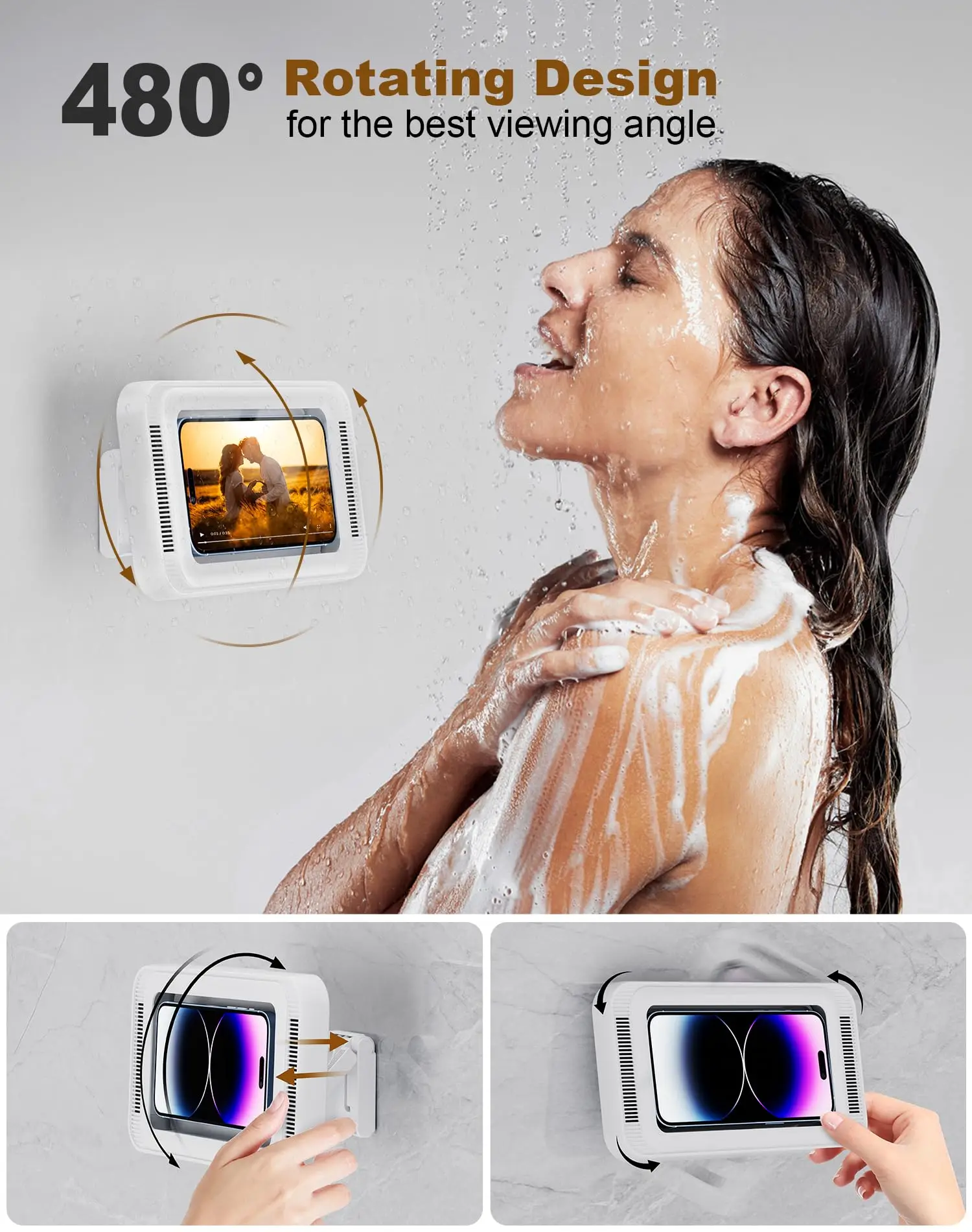 Shower Phone Holder with Speaker 480 Rotation, Wall Phone Mount
