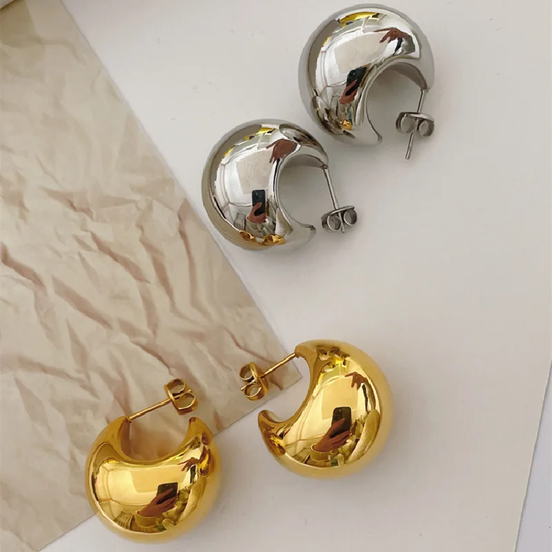 

Stainless Steel Gold Plated Chunky Dome Water Drop Earring for Women Vintage Glossy Thick Teardrop Hoops Earrings Jewelry