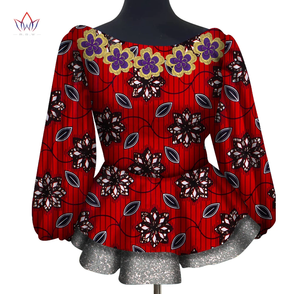 BRW African Women Shirt Fashion Strapless Tops Flower Puff Hem Designs Women's Shirts Women African Clothing WY7013