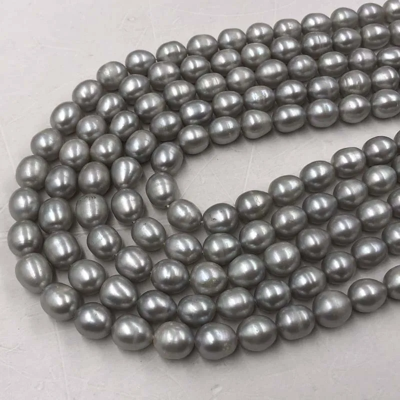 ELEISPL Wholesale 5 Strands Gray Freshwater Cultured Pearls 8-9mm Loose Rice Shape Beads Full Hole  #22000458