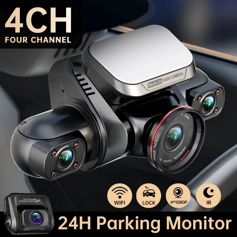 

360 4CH HD 4*2k+2*1080p for Car DVR 24H Parking Monitoring Video Recorder Night Vision WiFi Infrared Light Night Vision Camera