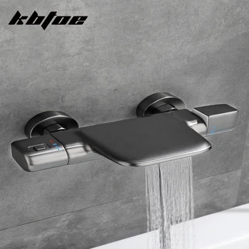 ปืนสีเทา Thermostatic อ่างอาบน้ำก๊อกน้ำห้องน้ำน้ำตกฝักบัวชุดทองเหลือง Handshower แรงดันวาล์วผสมน้ำ 2