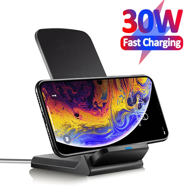 30W Qi Wireless Charger Stand For iPhone 13 12 11 X XR 8 Type C Induction Fast Charge Docking for Samsung S20 S10 Xiaomi Lg etc dual usb car charger Car Chargers
