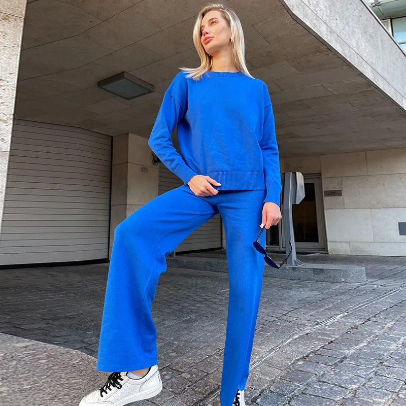 

Women Sweater Suit Female Core Yarn Knitted Thin Casual Top Pants 2-piece Women Set Spring Autumn New Sweatshirt Hoodie clothes