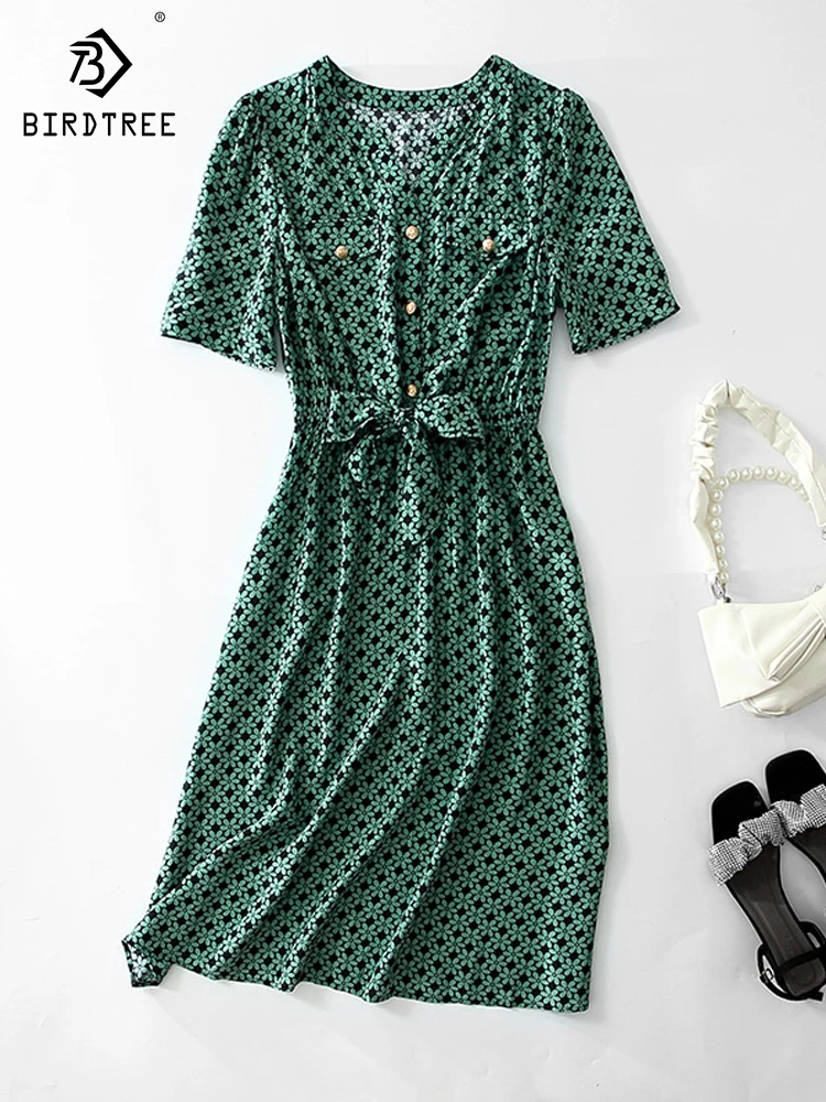 

Платье женское из натурального шелка, с коротким рукавом и V-образным вырезом