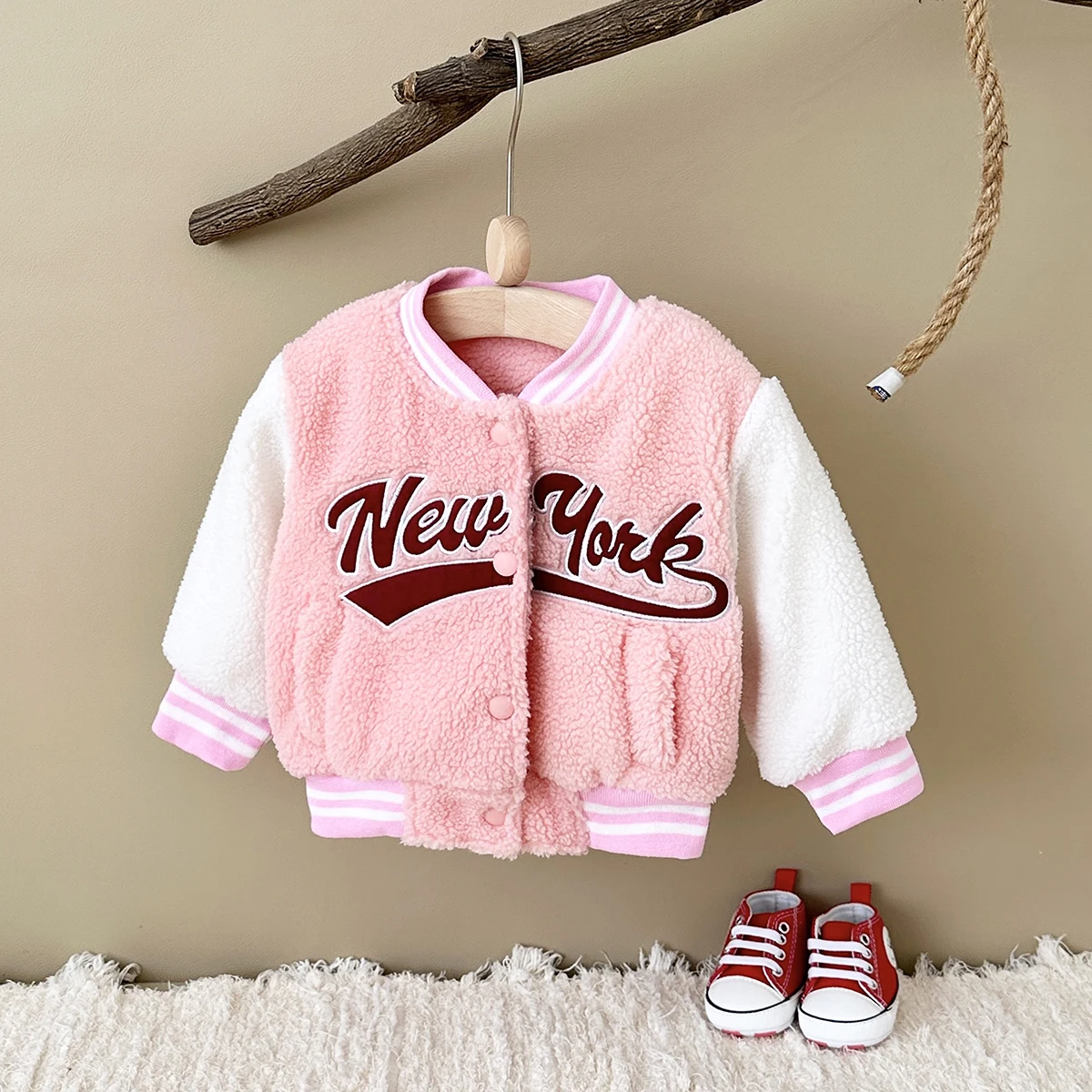 Baby Boys Girls Autumn Winter Thick Berber Fleece Kids Comfortable Button Baby Sweater Jacket New York Children Clothing 0-3Y