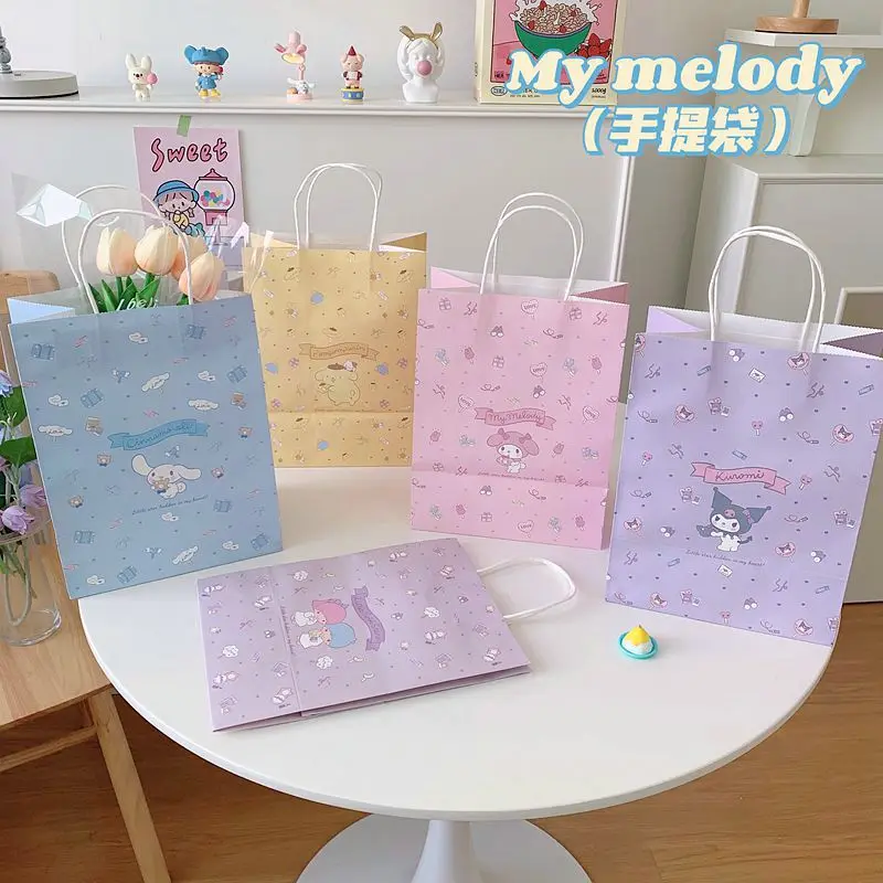 

Cinnamoroll Kuromi Pompompurin My Melody Pochacco Hello Kitty Sanrio Cartoon Kraft Paper Tote Bag Anime Plush Toys for Girl Gift