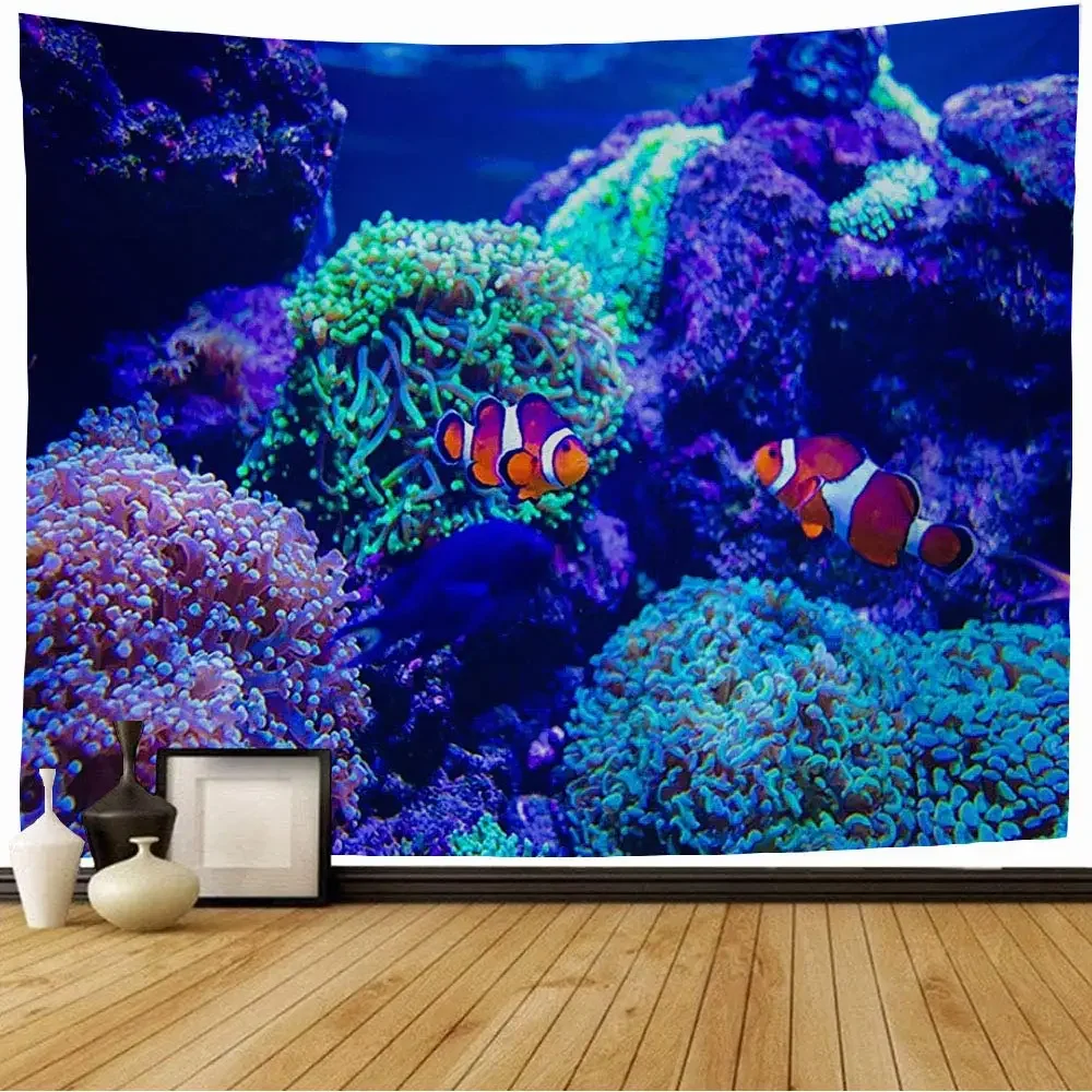 Tropical Fish Undersea World Tapestry Wall Hanging Ocean Animals Tapestries for Bedroom Aesthetic Living Room Home Decoration