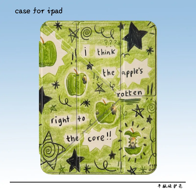 Green Apple Retro Ins-Style iPad Case - Cute and Lightweight Foldable Cover