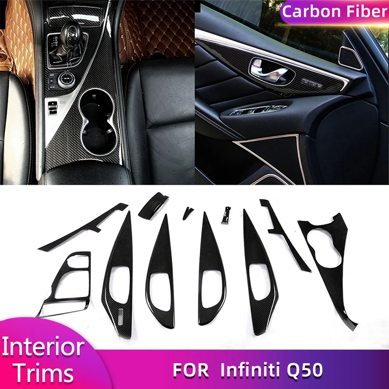 

Carbon Fiber Interior Trims for Infiniti Q50 2014-2016 Center Console Panel Frame Armrest Storage Box Panel Trim Accessories