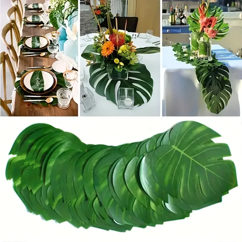 38Pcs Artificial Palm Leaf Set Fake Plant Bouquet Room Table Decor Realistic Green Plants for Wedding Decoration Hawaiian Party 4