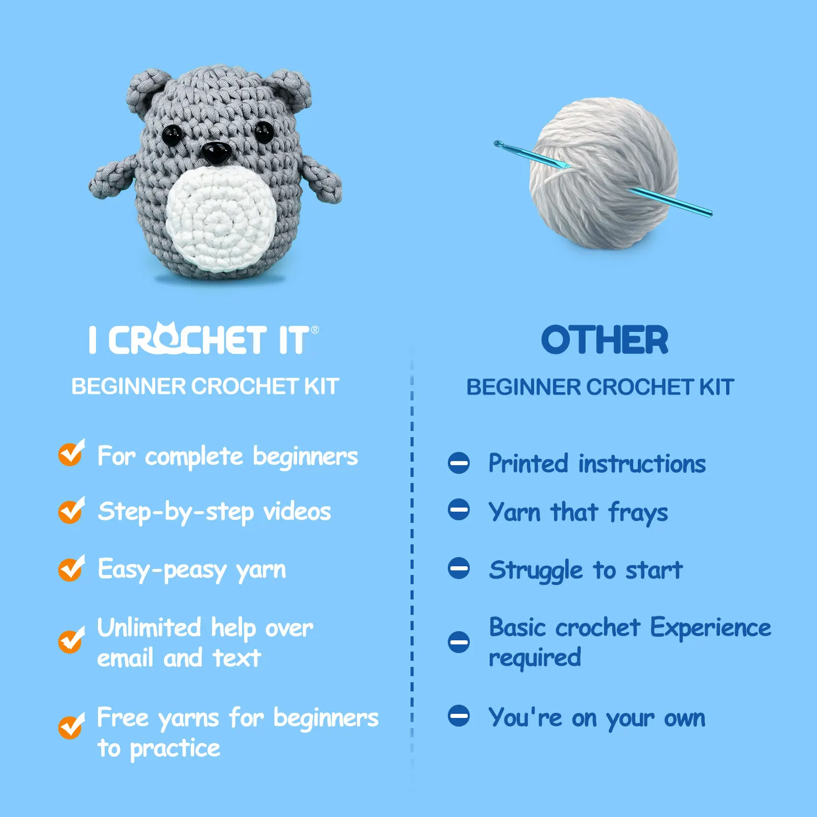 koala for Beginner Crochet Kit, Cotton Nylon Blend Yarn Crochet Kit Includes Video Tutorial Beginner Kit