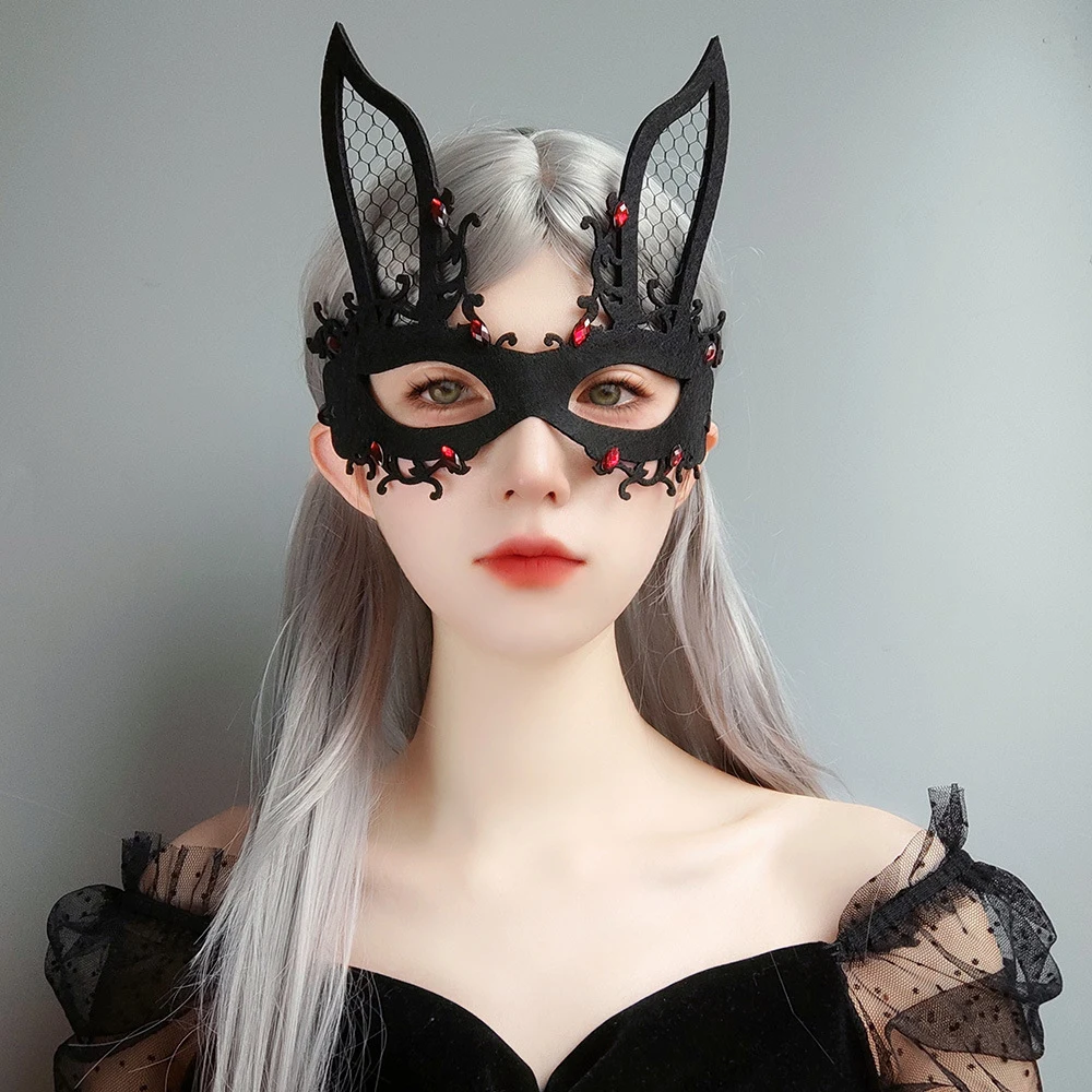 

1pcs Women Black Halloween Masquerade Half Face Lace Rabbit Mask Party Dance Cosplay Decorative Cloth Mask