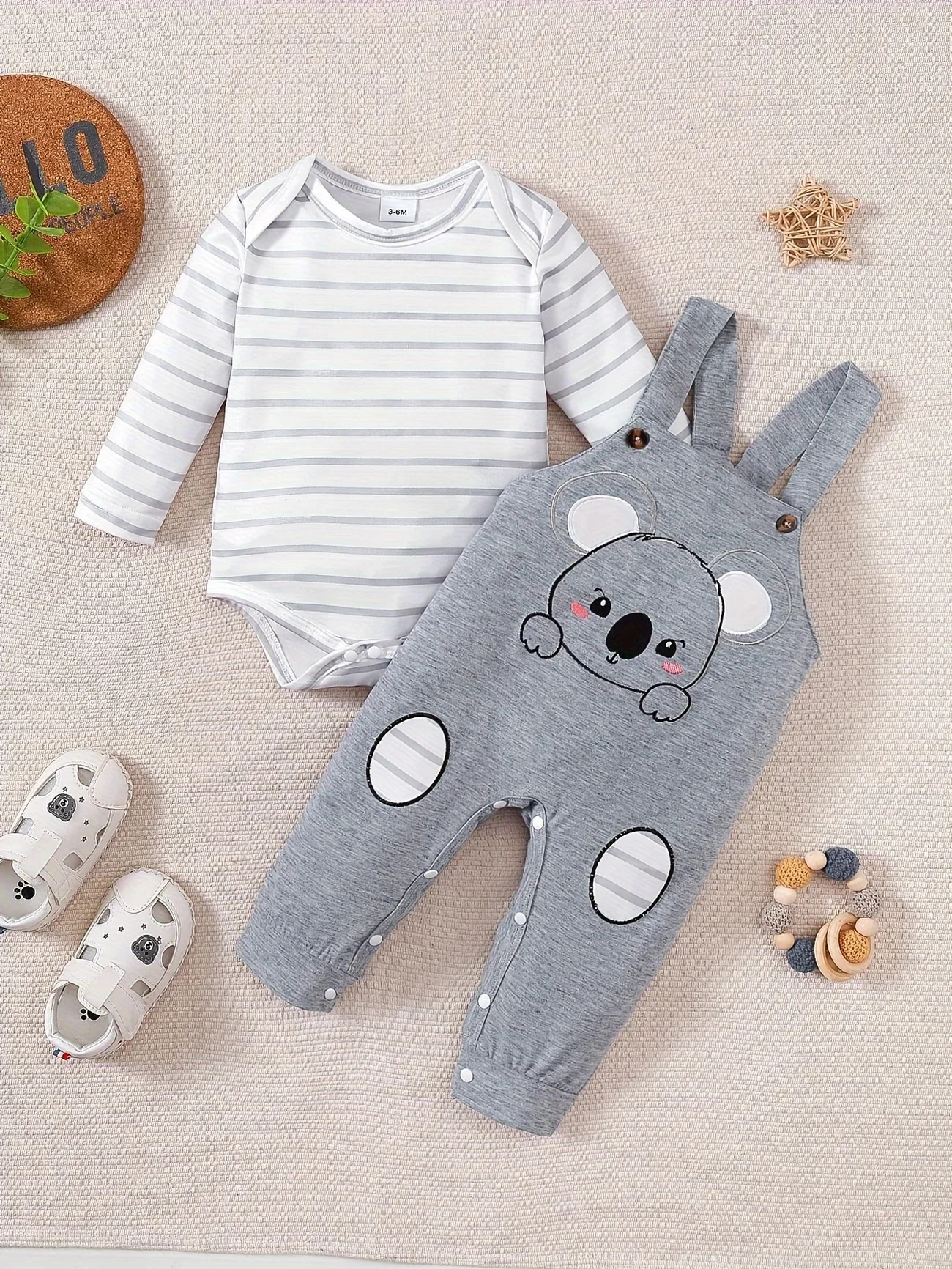 Sommer 0-1 Jahre alt Kleinkind Baby Jungen gestreift lange Ärmel Bär Muster insgesamt lässige Babykleidung