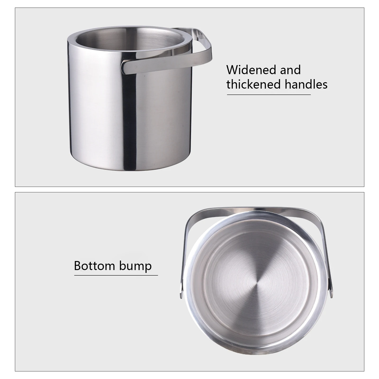 Ice bucket Stainless Steel with Lid and Ice Tongs Cooler Cube Container 1.3L Stainless Steel with Tongs