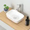 Small Bathroom Vessel Sink White Porcelain Ceramic Lavatory Wash Basin 14.5''x10'' Modern Impact-Resistant Design 365x250x115mm 5