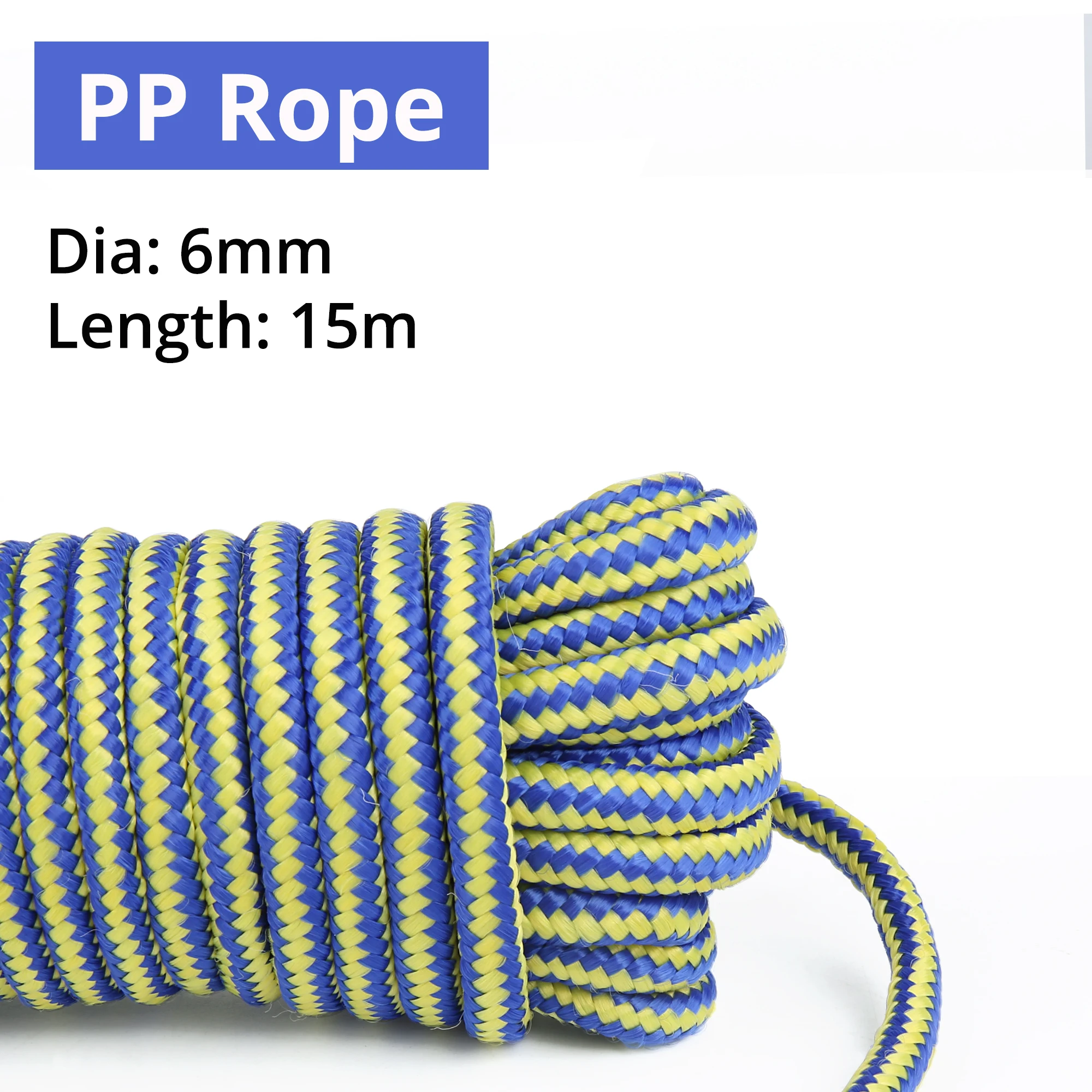 6mmx15m PP Diamond Braided Rope Polypropylene Rope for Outdoor Camping Clothesline