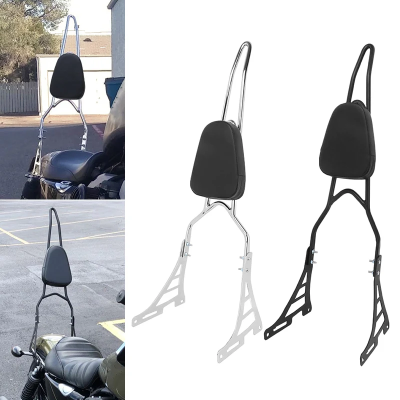 Motorcycle Sissy Bar Passenger Chrome Black Backrest For Harley Sportster XL 1200 883 X48 2004