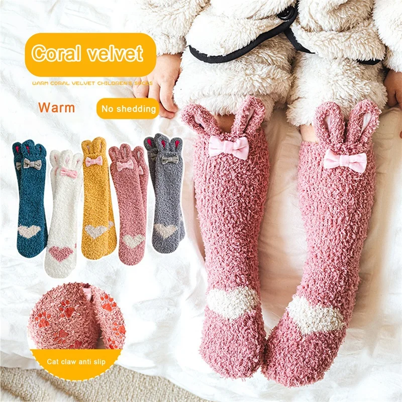 

Slipper Socks for Adults Kids Cute Fuzzy Bunny Socks Winter Warm Sleeping Socks for Home Indoor
