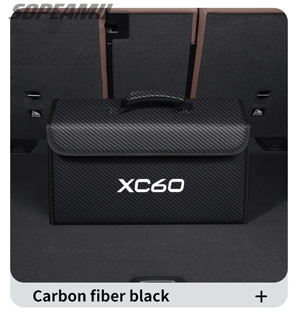 Auto Carbon Faser Leder Lagerung Box Organizer Große Kapazität Faltbare Verstauen Aufräumen Tasche Für Volvo XC90 XC60 Auto Zubehör – Detail 22