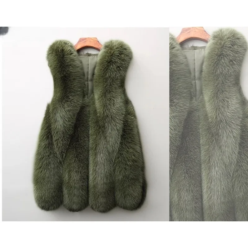 2023 Autumn Winter Women Faux Fox Fur Coat Mid-Length Waistcoat Fashion Vest Female Casual Keep Warm Temperament Slim Outwear