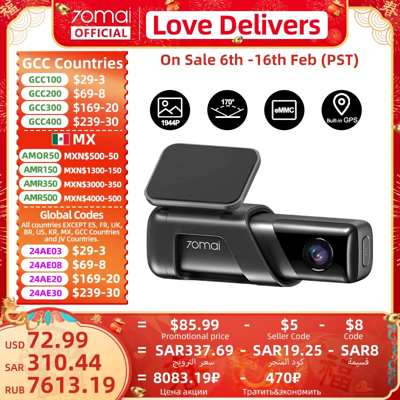 70Mai Dash Cam M500 1944P 170Fov 70Mai M500 Car Dvr Dash Camera Recorder Gps Adas 24H Monitor Di Parcheggio Emmc Storage Integrato