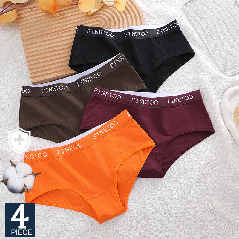 FINETOO 4Pcs/Set Sexy Hip Lifting Triangle Pants Pure Cotton Triangle Pants Low Waist Underwear FINETOO Brand Underwear 8 Colors